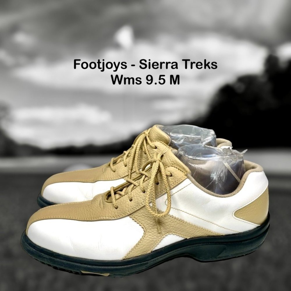 Footjoy Women's Sierra Treks White Tan Softspikes Firm Heel Golf Shoe Size 9.5 M